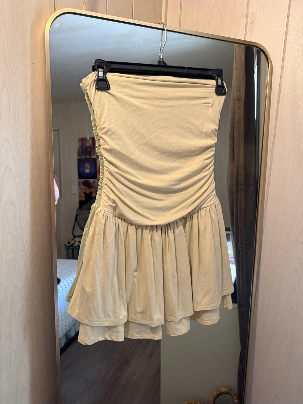 Garage Strapless Ruched Mini Dress in Pale Yellow